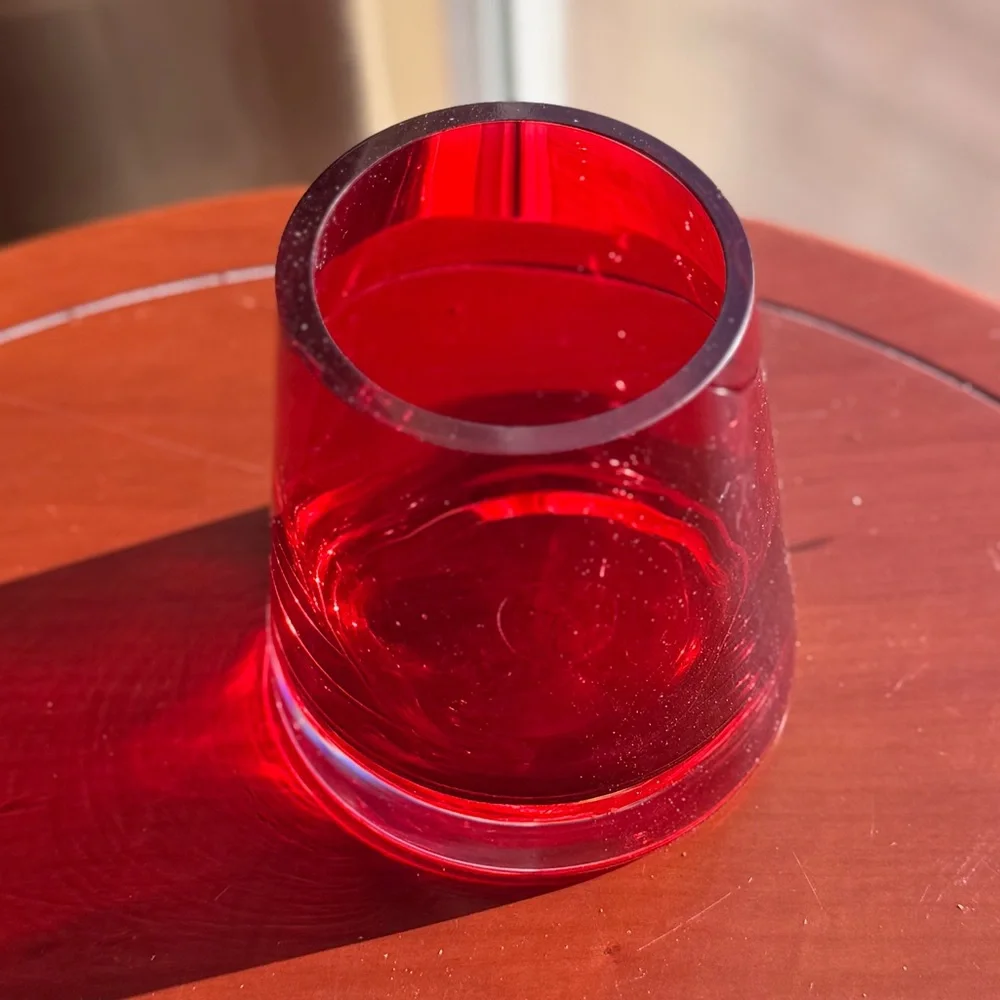 Beautiful Red Glass Flower Vase Thick Heavy Home‎ Decor